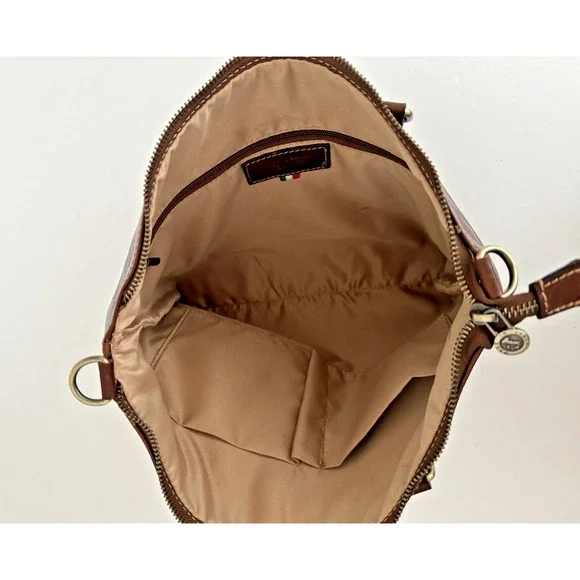 Persaman Work Tote Bag Brown Leather Top Zip Double Handles Crossbody Strap